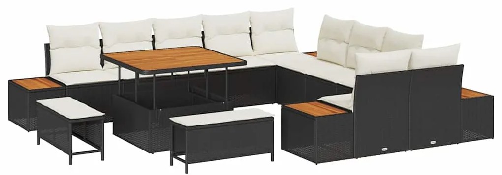 vidaXL Σετ Καναπέ Κήπου με μαξιλάρι 13 pcs Μαύρο Πολυ ράταν
