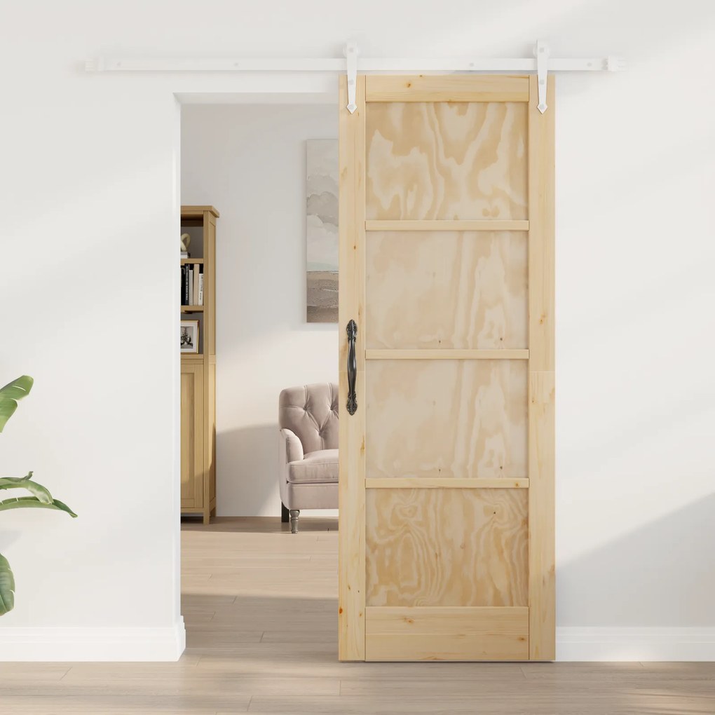vidaXL Συρόμενη Πόρτα με Σετ Εξαρτημάτων 73.5x198.5 cm Μασίφ Ξύλο Πεύκου