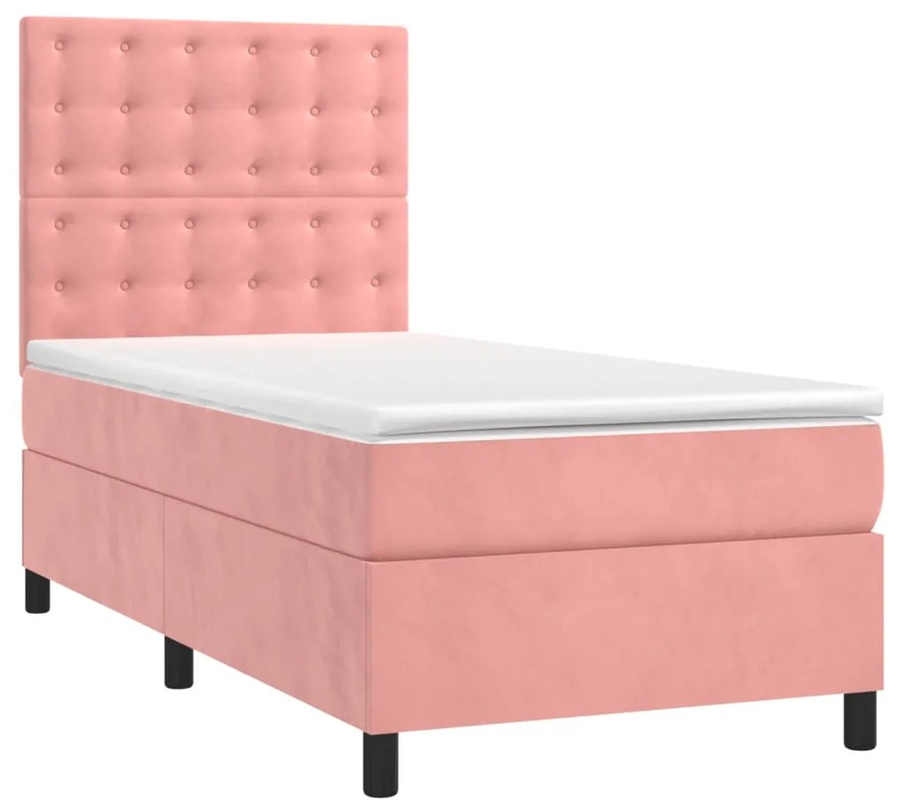 vidaXL Κρεβάτι Boxspring με Στρώμα Ροζ 90x200 εκ. Βελούδινο