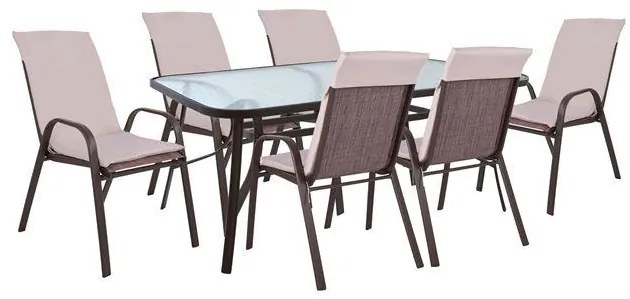 Σετ κήπου Τραπεζαρία HM10571.02 7 τεμ Μεταλλικό Καφέ με Τραπέζι 160x90x72 εκ. &amp; 6 Καρέκλες με Μαξιλάρι