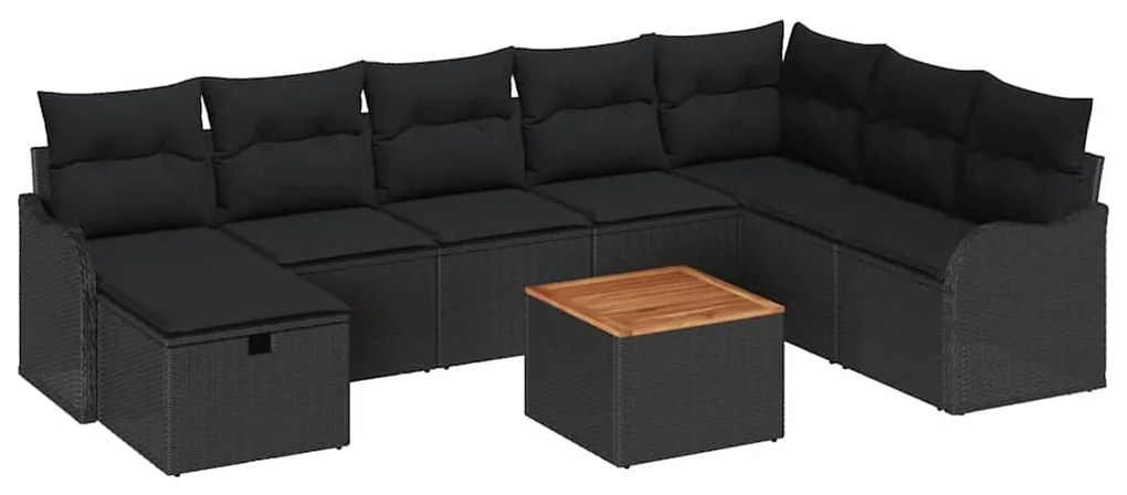 vidaXL Σετ Καναπέ Κήπου με μαξιλάρι 9 pcs Μαύρο Πολυ ράταν