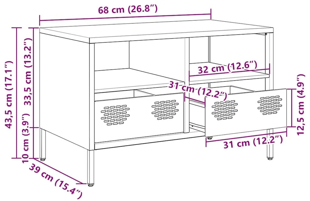 Έπιπλο Τηλεόρασης Λευκό 68x39x43,5 εκ. Ατσάλι Ψυχρής Έλασης - Λευκό