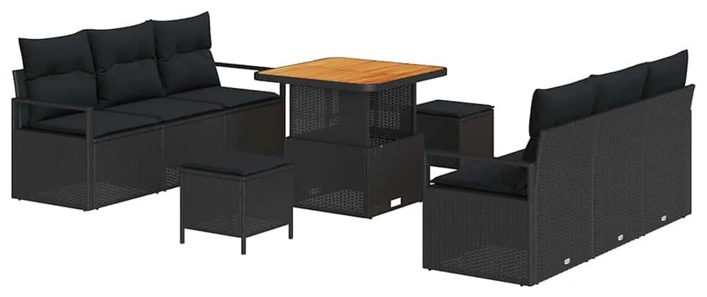vidaXL Σετ Καναπέ Κήπου με αποθήκευση 9 pcs Μαύρο Πολυ ράταν