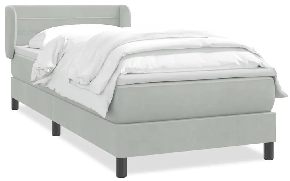 vidaXL Κρεβάτι Boxspring με Στρώμα Ανοιχτό Γκρι 80x210 εκ. Βελούδινο