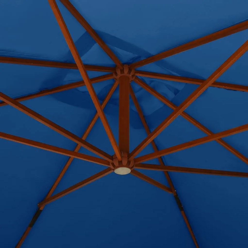 Ομπρέλα Κρεμαστή Αζούρ Μπλε 400 x 300 εκ. με Ξύλινο Ιστό - Μπλε