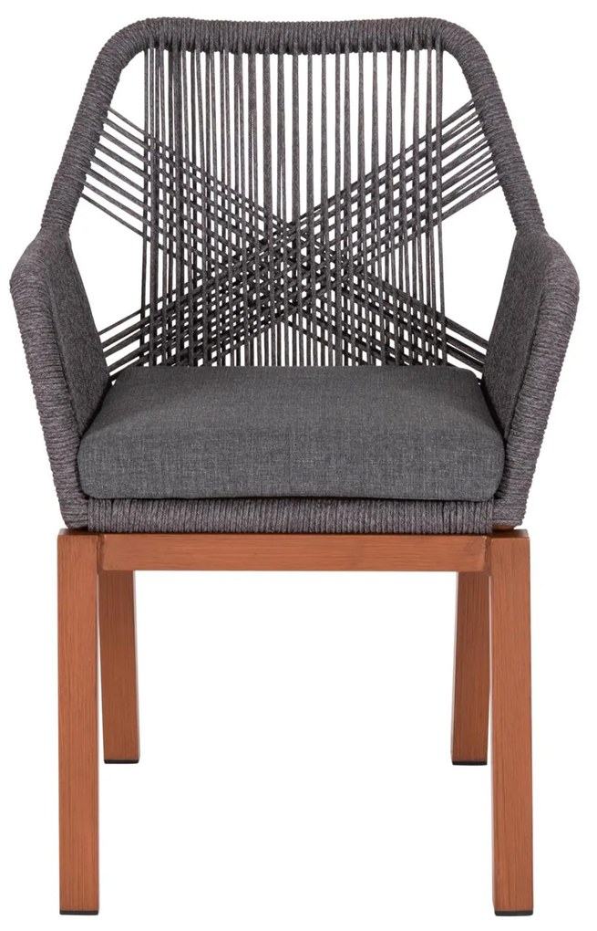 Καρέκλα - Πολυθρόνα HOWARD C5543.11 Αλουμίνιο Καφέ - Σχοινί - Μαξιλάρι Γκρί 57,5x62x84Υ εκ. 4αδα 57.5x62x84 εκ.