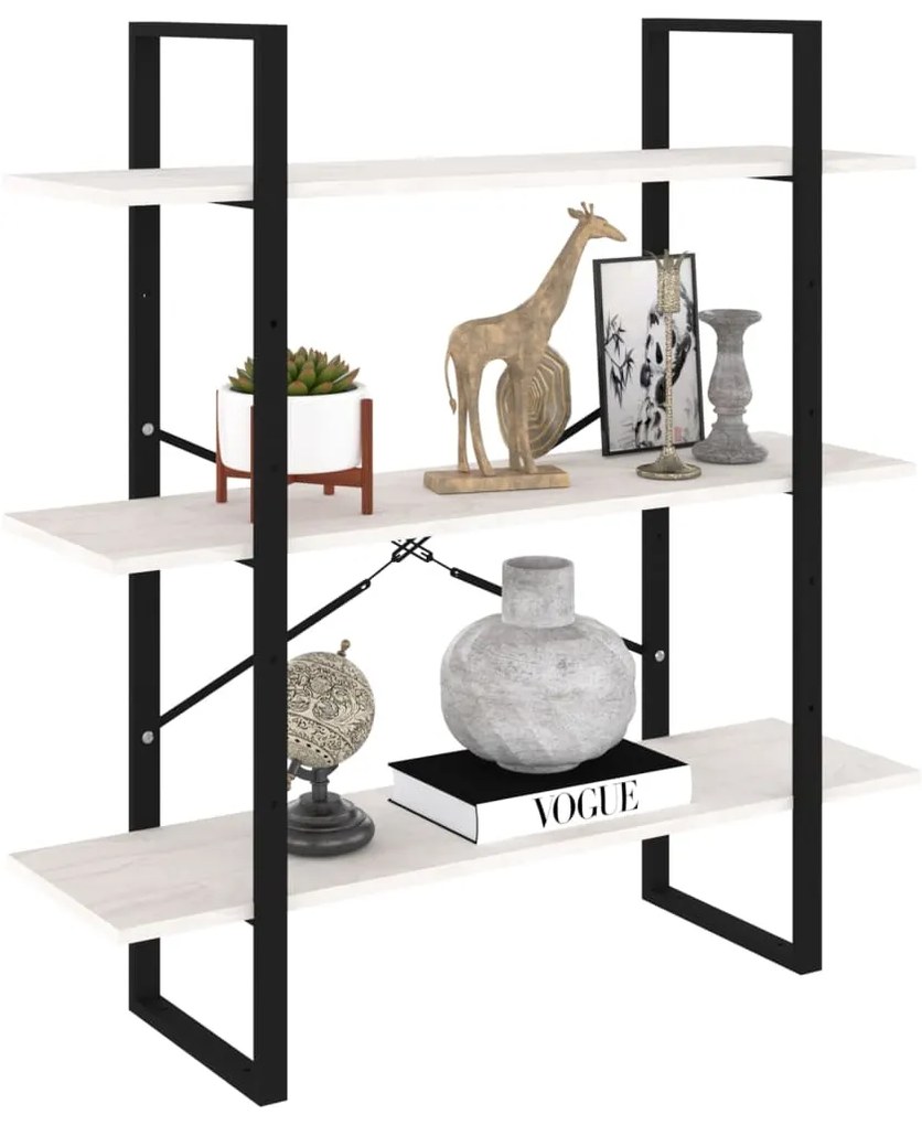 vidaXL Βιβλιοθήκη με 3 Ράφια Λευκή 100x30x105 εκ από Μασίφ Ξύλο Πεύκου