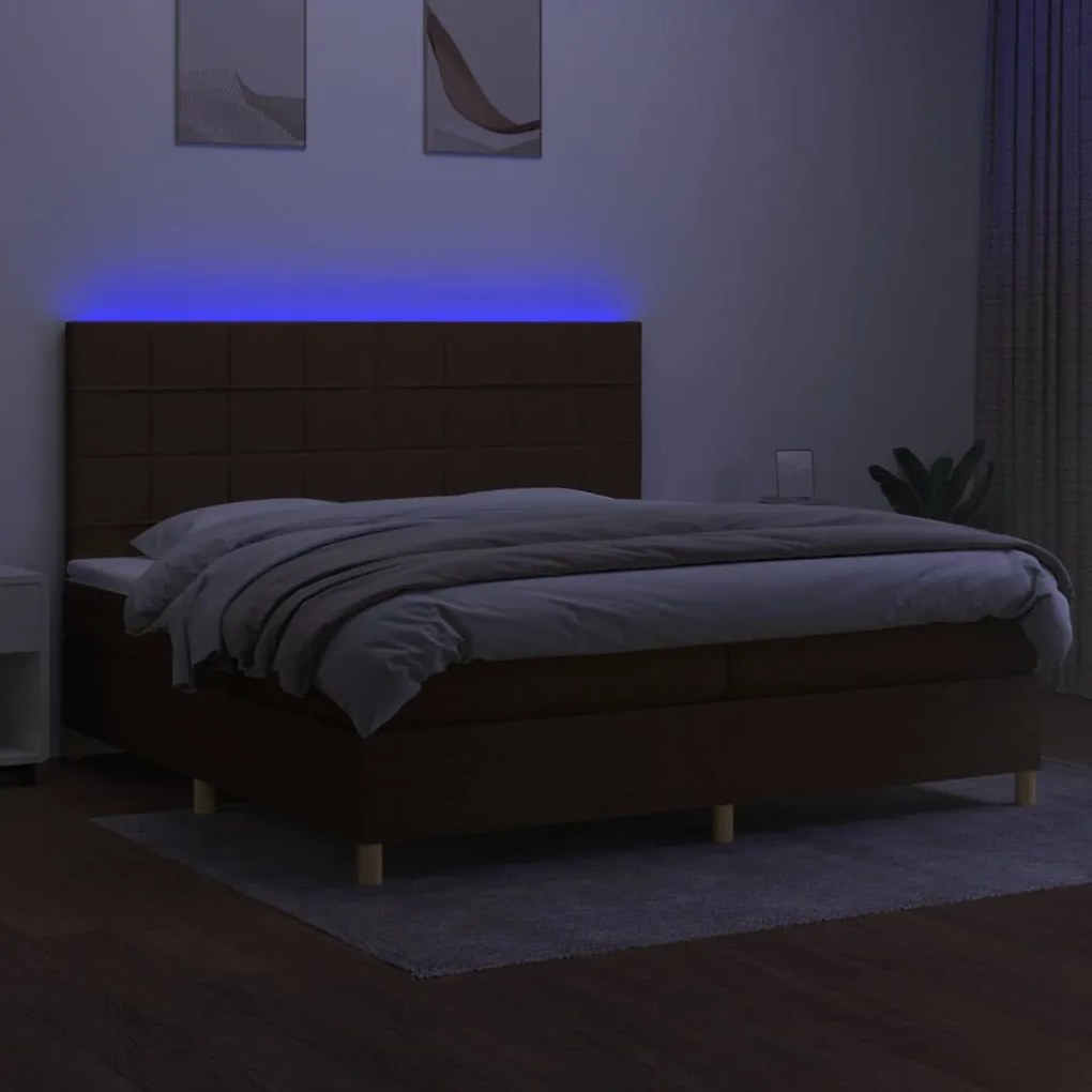 Κρεβάτι Boxspring με Στρώμα & LED Σκ.Καφέ 200x200εκ. Υφασμάτινο - Καφέ