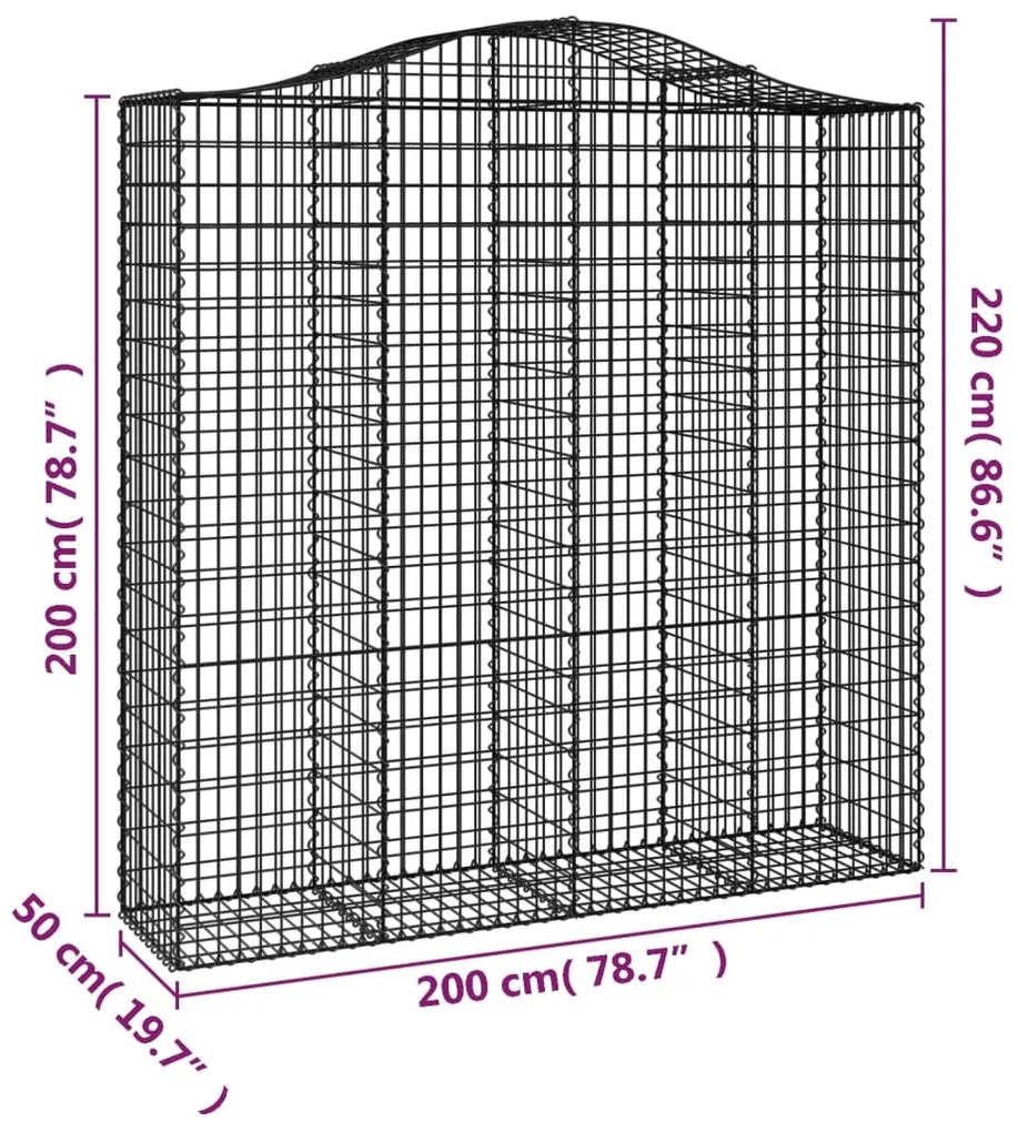 Συρματοκιβώτια Τοξωτά 2 τεμ. 200x50x200/220 εκ. Γαλβαν. Ατσάλι - Ασήμι