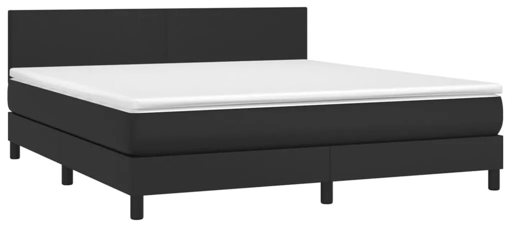 Κρεβάτι Boxspring με Στρώμα &amp; LED Μαύρο 180x200 εκ. Συνθ. Δέρμα - Μαύρο