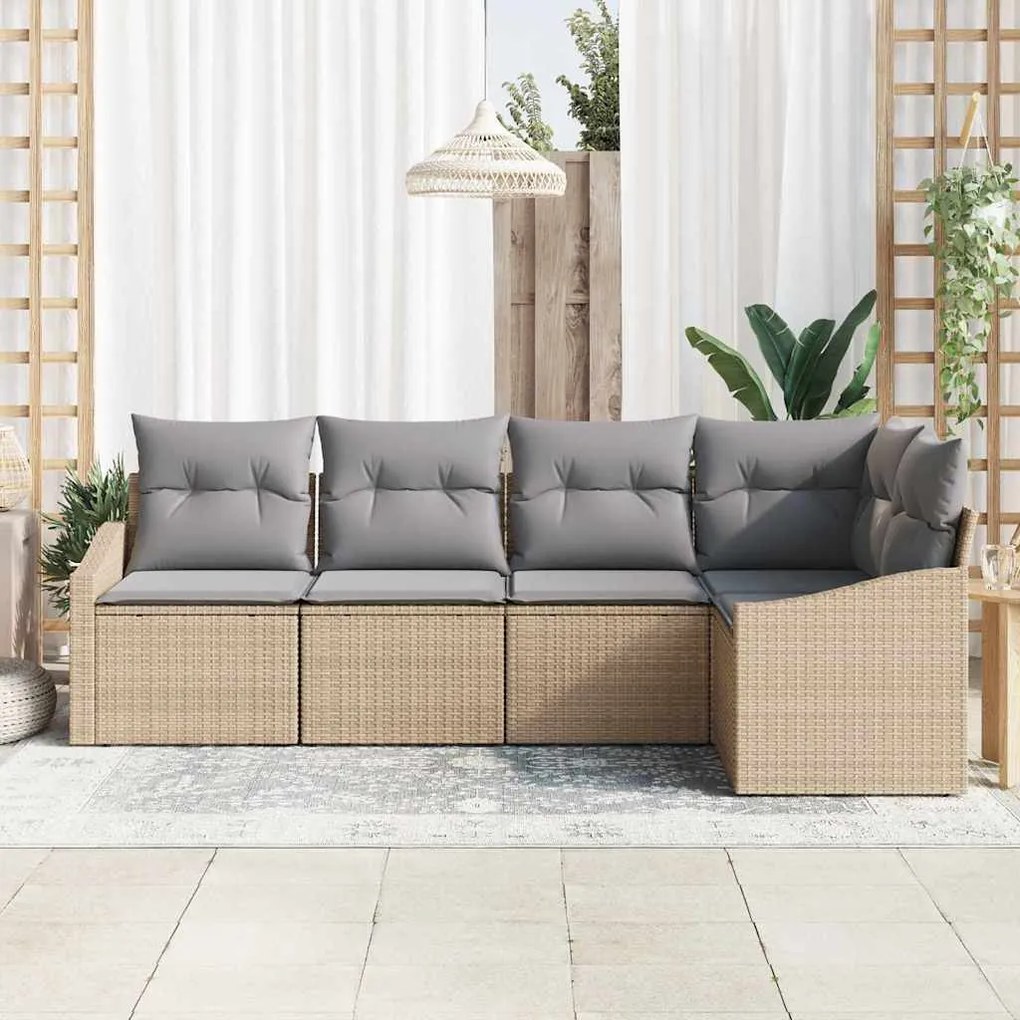 vidaXL Σετ Καναπέ Κήπου 5 pcs Μπεζ Πολυ ράταν