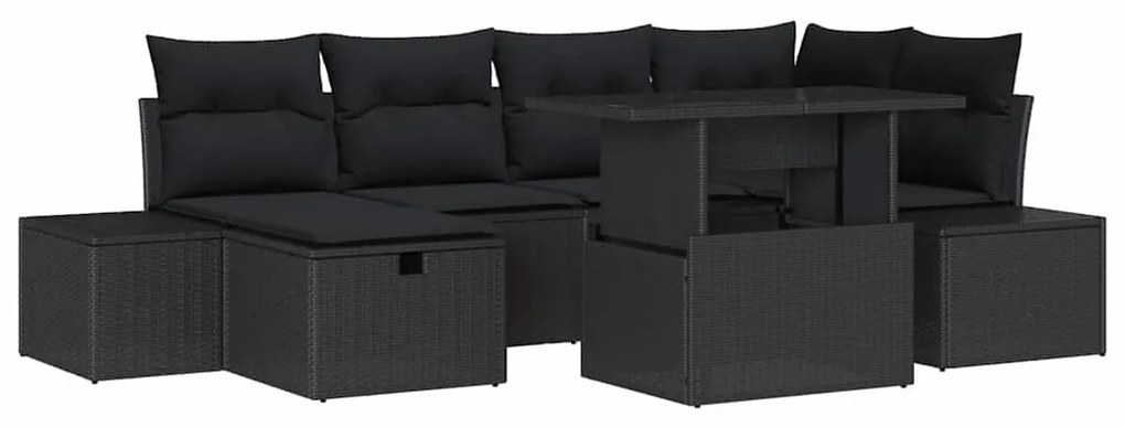 vidaXL Σετ Καναπέ Κήπου με μαξιλάρι 7 pcs Μαύρο Πολυ ράταν