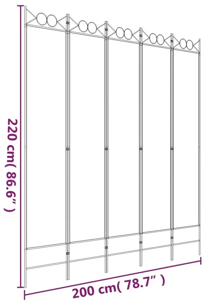 Διαχωριστικό Δωματίου με 5 Πάνελ Λευκό 200x220 εκ. από Ύφασμα - Λευκό