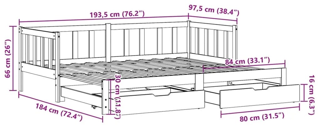 Καναπές Κρεβάτι Συρόμενος Χωρίς Στρώμα 90x190 εκ. & Συρτάρια 3302194