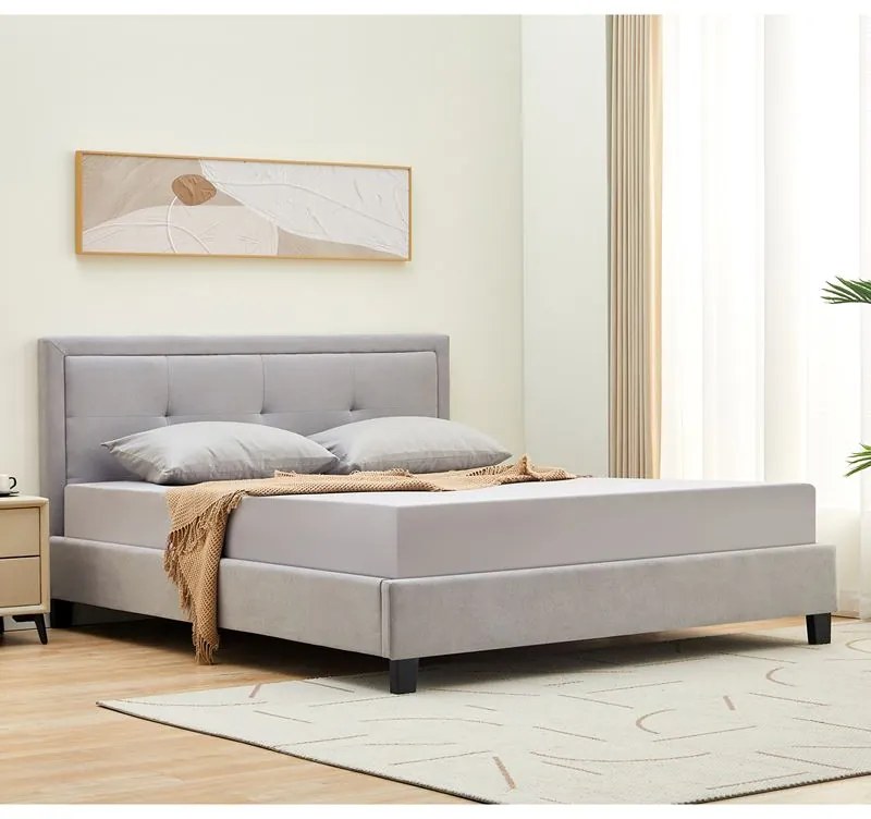 WOODWELL BECO Κρεβάτι Διπλό για Στρώμα 160x200cm, Ύφασμα Ανοιχτό Γκρι 170x216x100cm Ε8114,1