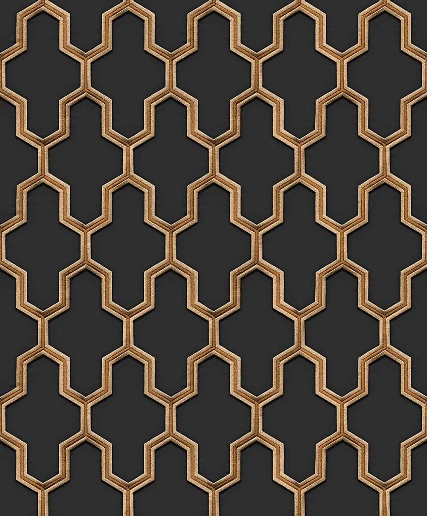 Ταπετσαρία τοίχου Wall Fabric Geometric Black-Gold WF121025 53Χ1005