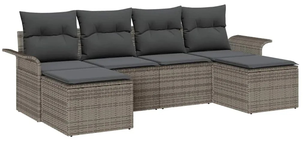 vidaXL Σετ Καναπέ Κήπου με μαξιλάρι 6 pcs Γκρι Πολυ ράταν