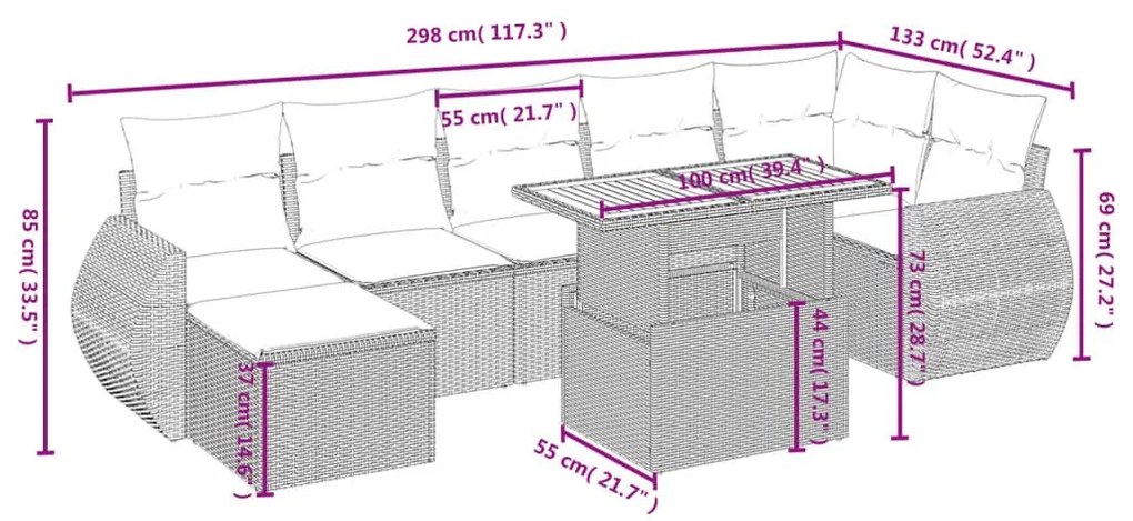 Σαλόνι Κήπου 8 Τεμαχίων Μαύρο από Συνθετικό Ρατάν με Μαξιλάρια - Μαύρο