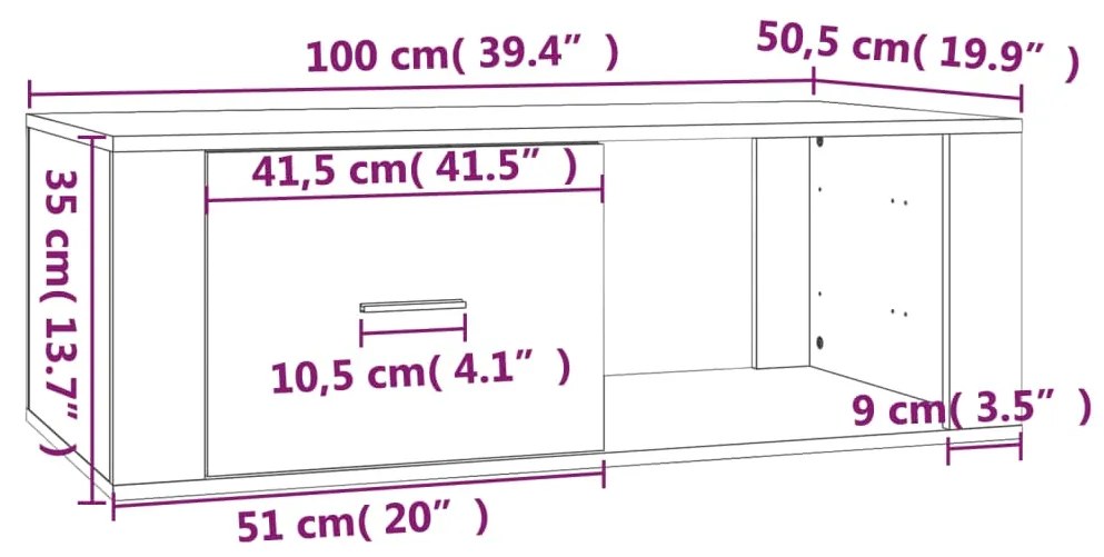 Τραπεζάκι Σαλονιού Γυαλ. Λευκό 100x50,5x35 εκ. Επεξεργ. Ξύλο - Λευκό