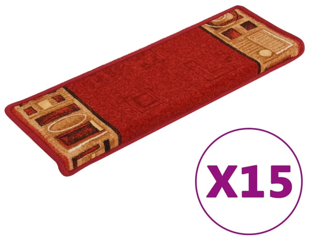 vidaXL Πατάκια Σκάλας Αυτοκόλλητα 15 τεμ. Κόκκινα 65x21x4 εκ.
