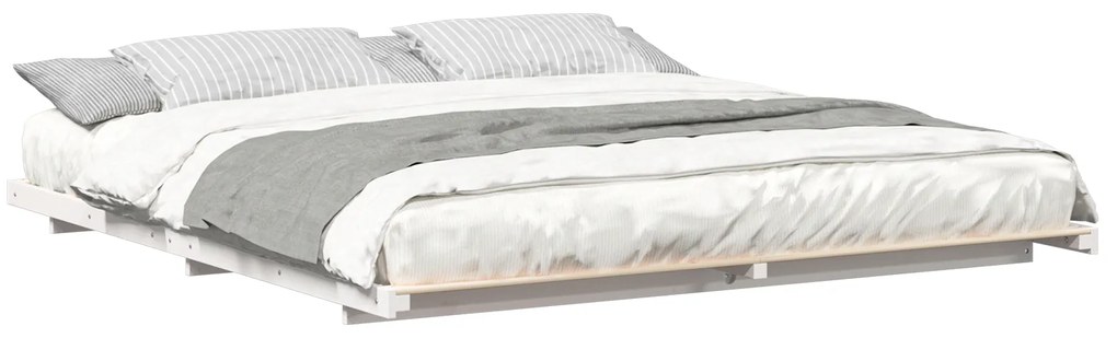 vidaXL Κρεβάτι δαπέδου Λευκό 200 x 220 cm Μασίφ ξύλο πεύκου