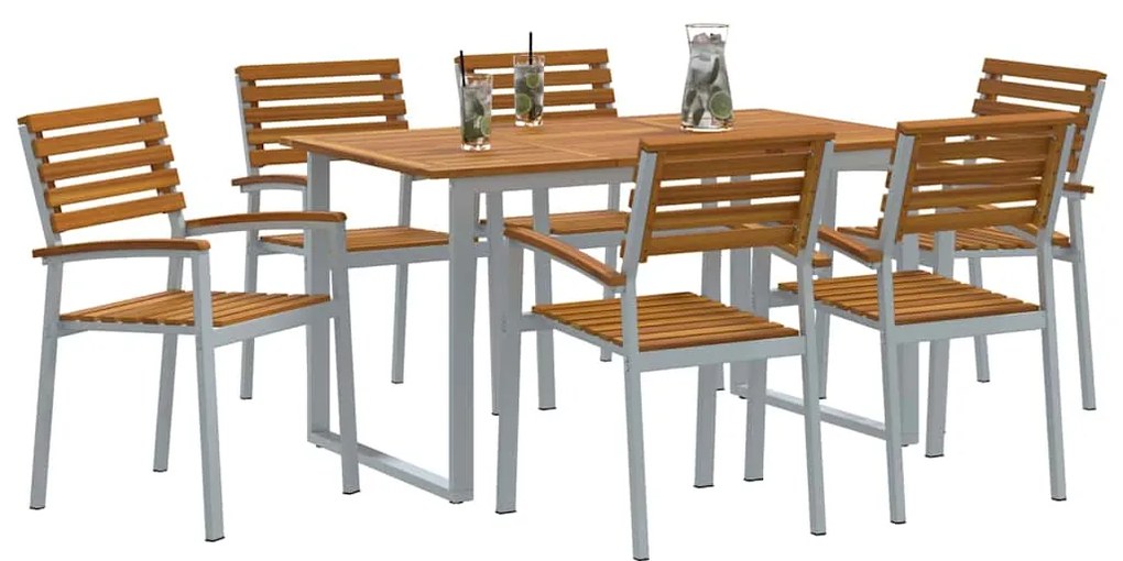 vidaXL Σέτ φαγητού για κήπο 7 pcs Γκρι και καφέ Μασίφ ξύλο ακακίας