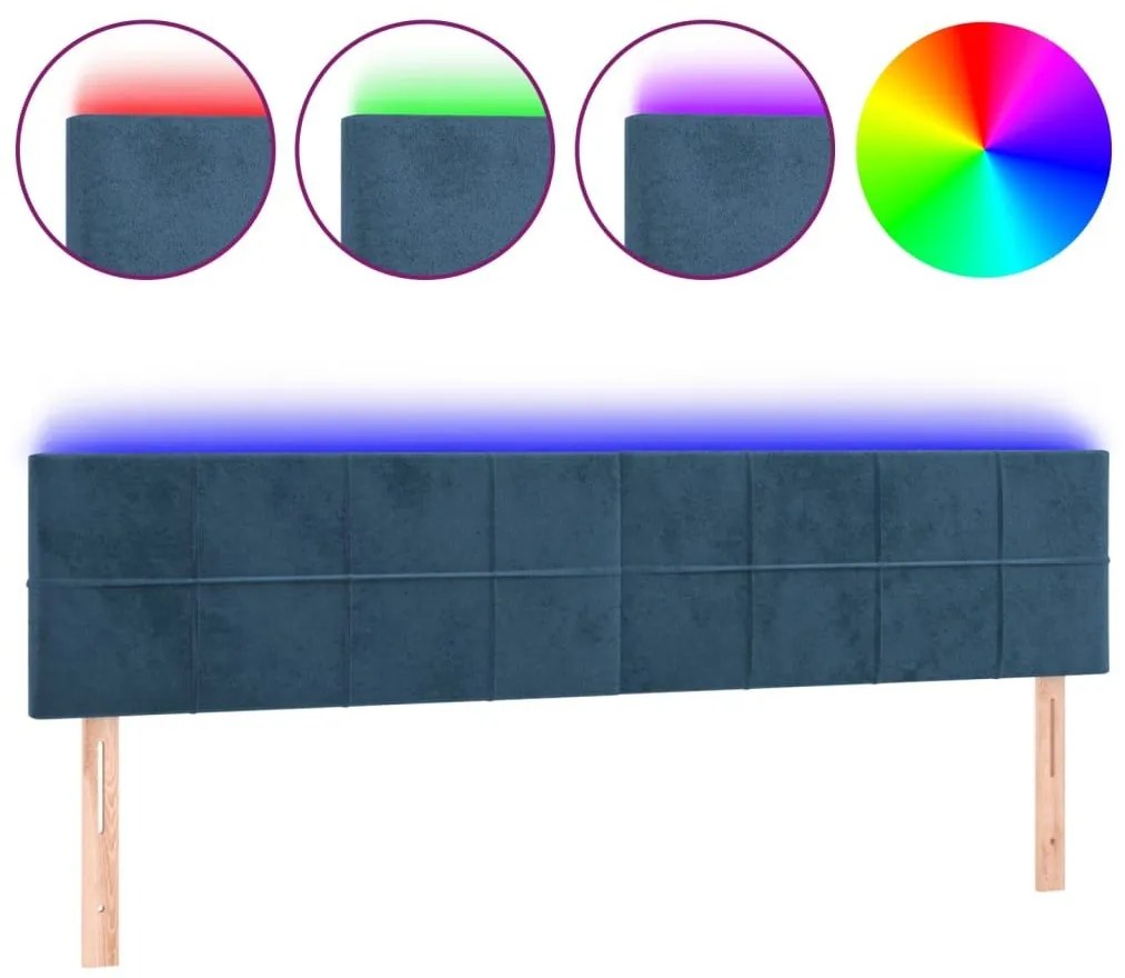 Κεφαλάρι Κρεβατιού LED Σκούρο Μπλε 180x5x78/88 εκ. Βελούδινο - Μπλε