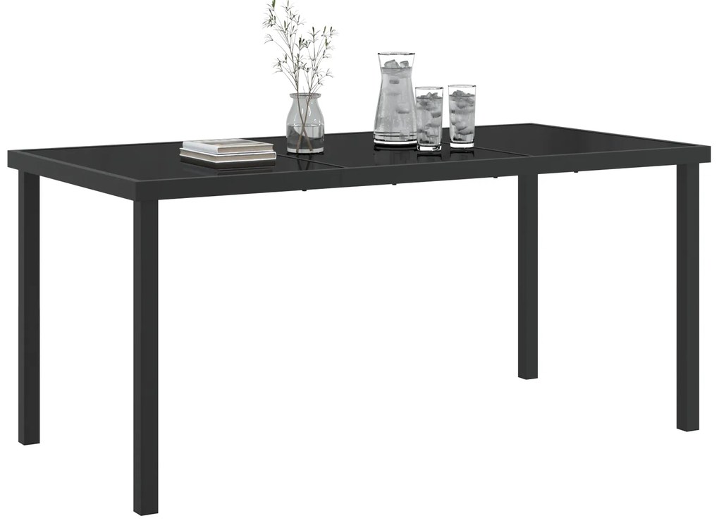vidaXL Τραπέζι Κήπου Μαύρο 160x80x73 εκ. Σκληρυμένο Γυαλί