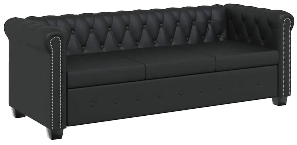vidaXL Καναπέδες Chesterfield Διθέσιος + Τριθέσιος Μαύρο Συνθ. Δέρμα