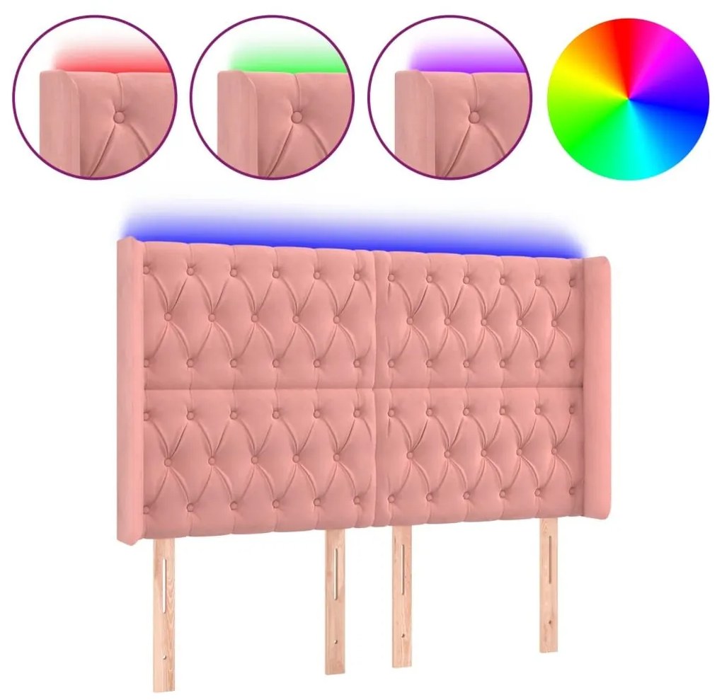 Κεφαλάρι Κρεβατιού LED Ροζ 163x16x118/128 εκ. Βελούδινο - Ροζ