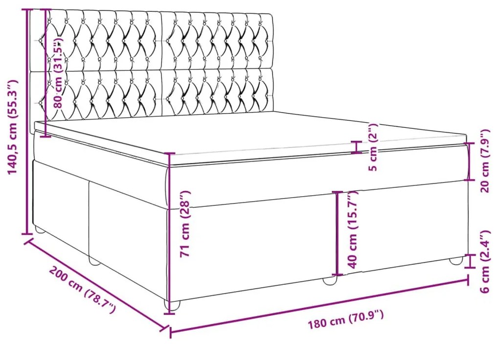 Κρεβάτι Boxspring με Στρώμα Μπλε 180x200 εκ. Υφασμάτινο - Μπλε