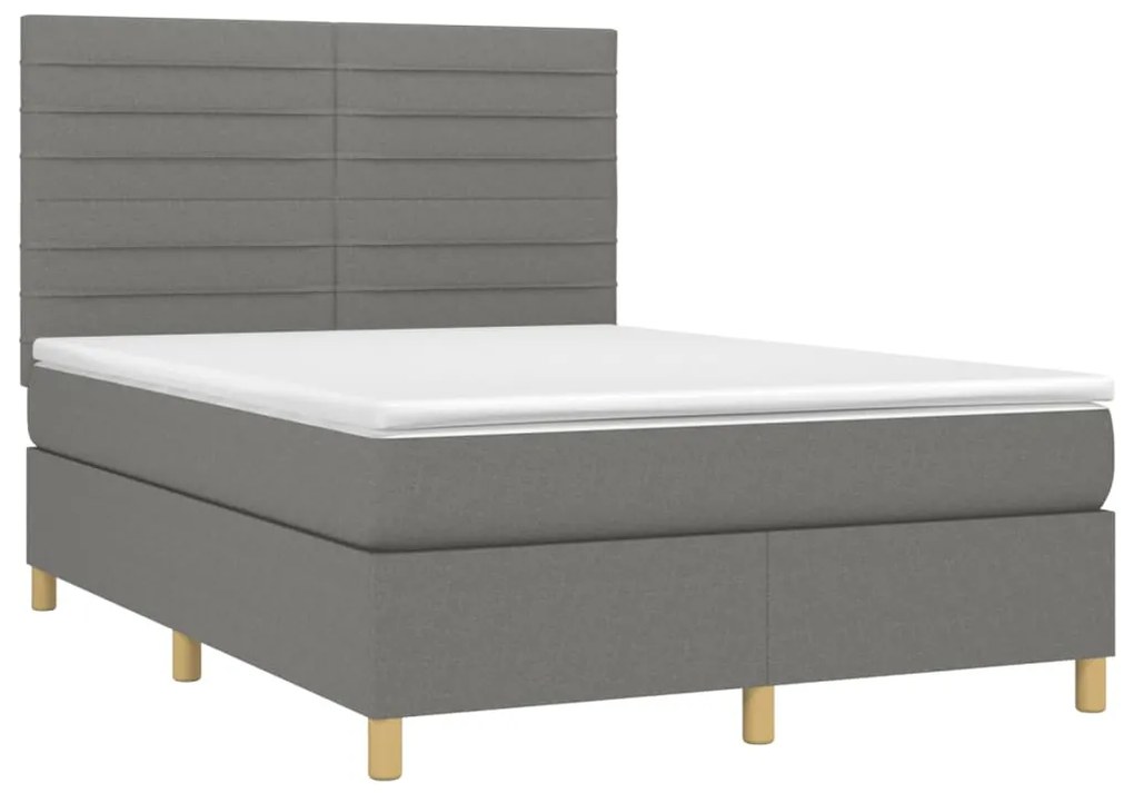 vidaXL Κρεβάτι Boxspring με Στρώμα &amp; LED Σκ.Γκρι 140x190εκ. Υφασμάτινο
