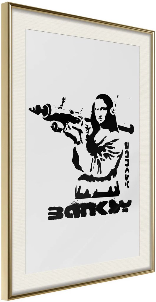 Αφίσα - Banksy: Mona Lisa with Bazooka I - 30x45 - Χρυσό - Με πασπαρτού