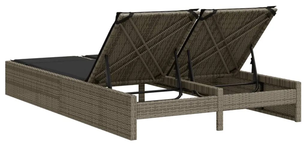 vidaXL Ξαπλώστρα Διπλή Γκρι από Συνθετικό Ρατάν με Μαξιλάρια