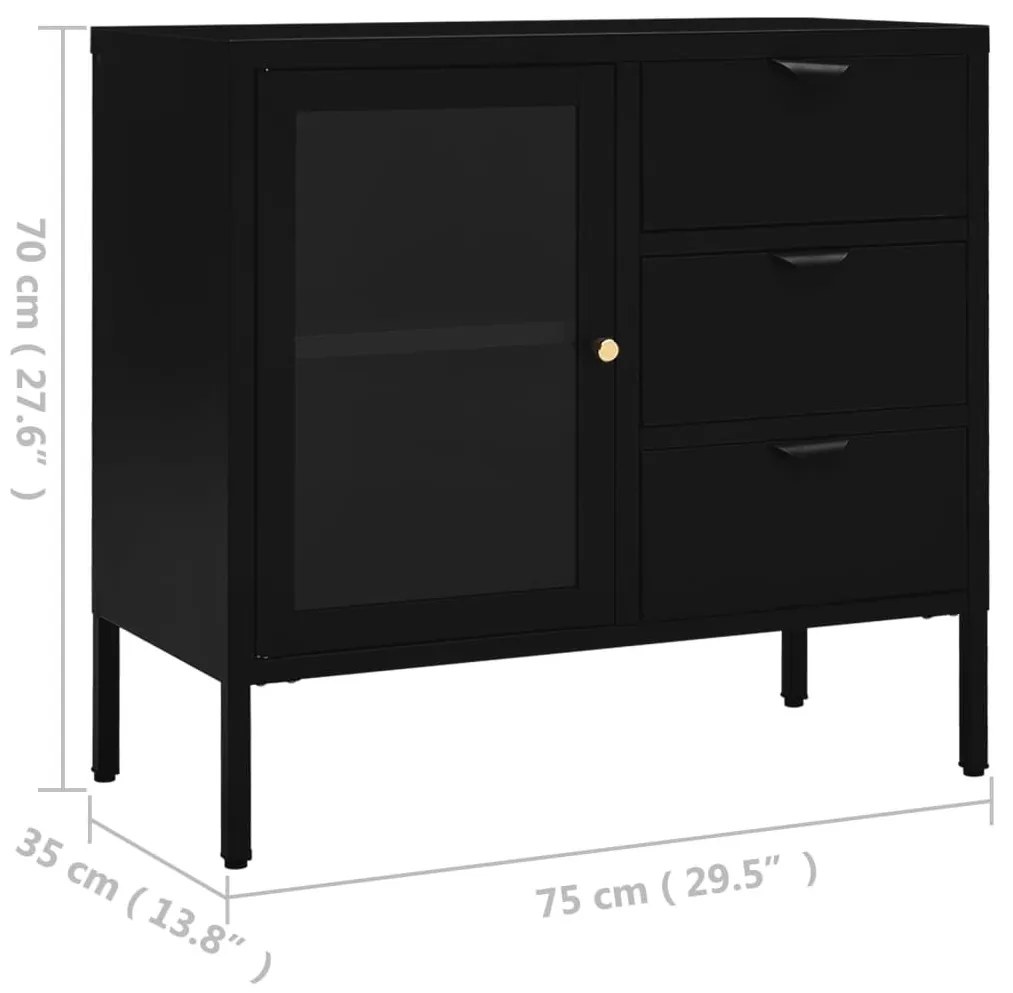 Μπουφές Μαύρος 75 x 35 x 70 εκ. από Ατσάλι και Ψημένο Γυαλί  - Μαύρο