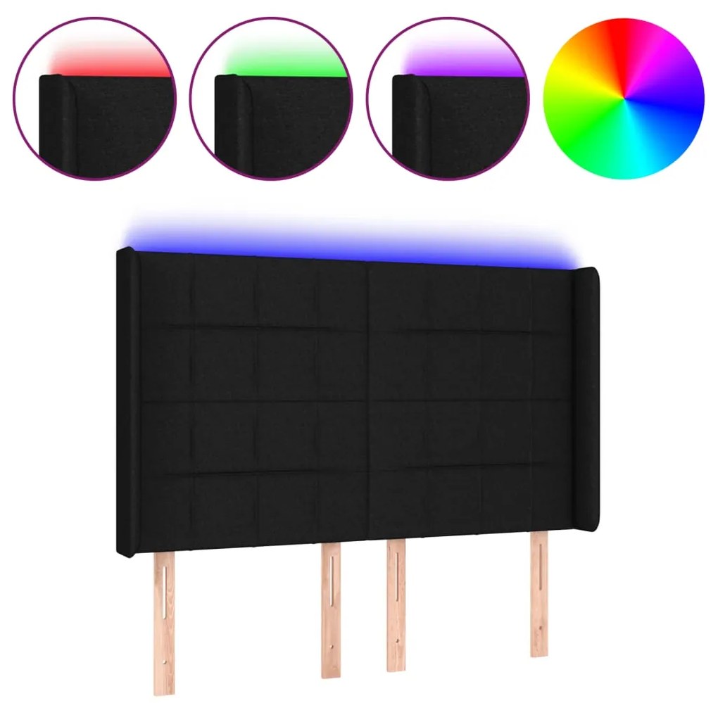 Κεφαλάρι Κρεβατιού LED Μαύρο 147x16x118/128 εκ. Υφασμάτινο 3124048