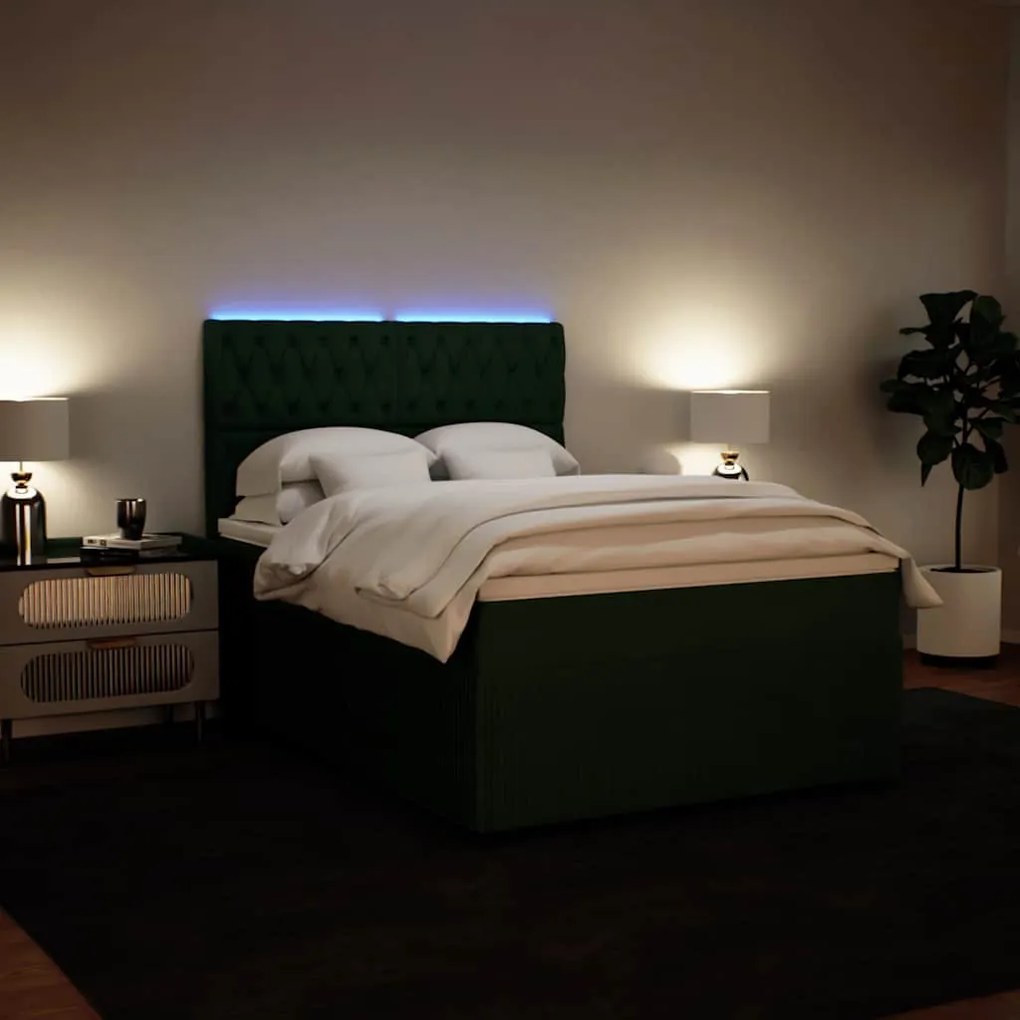 vidaXL Κρεβάτι Boxspring με Στρώμα Σκούρο Πράσινο 140x200εκ. Βελούδινο