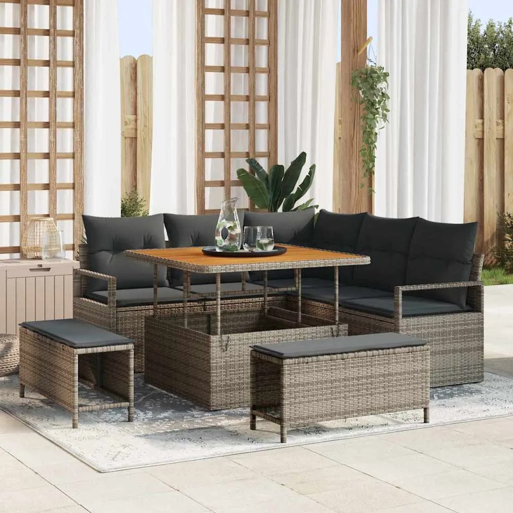 vidaXL Σετ Καναπέ Κήπου με μαξιλάρι 8 pcs Γκρι Πολυ ράταν