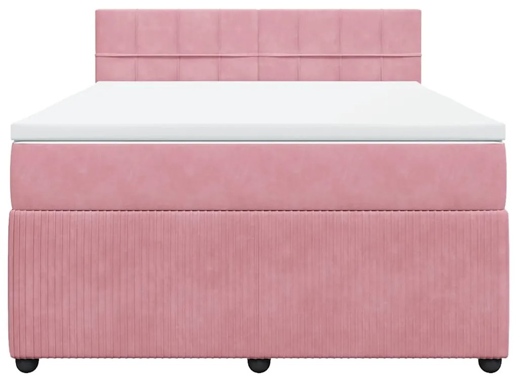 vidaXL Κρεβάτι Boxspring με Στρώμα Ροζ 140x190 εκ. Βελούδινο