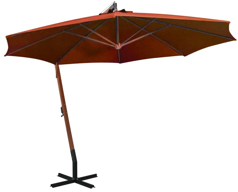 Ομπρέλα Κρεμαστή με Ιστό Τερακότα 3,5x2,9 μ. Μασίφ Ξύλο Ελάτης