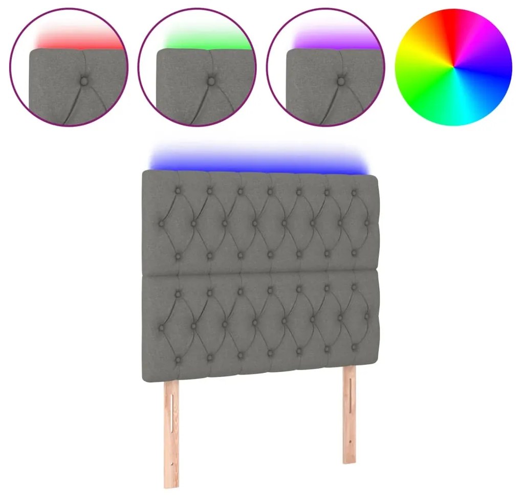 vidaXL Κεφαλάρι Κρεβατιού LED Σκούρο Γκρι 90x7x118/128εκ. Υφασμάτινο