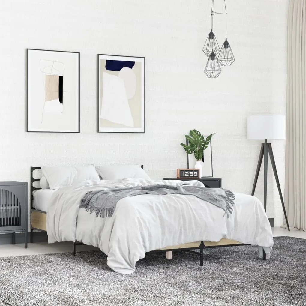 vidaXL Πλαίσιο Κρεβατιού Sonoma Δρυς 140x200 εκ. Επεξ. Ξύλο &amp; Μέταλλο