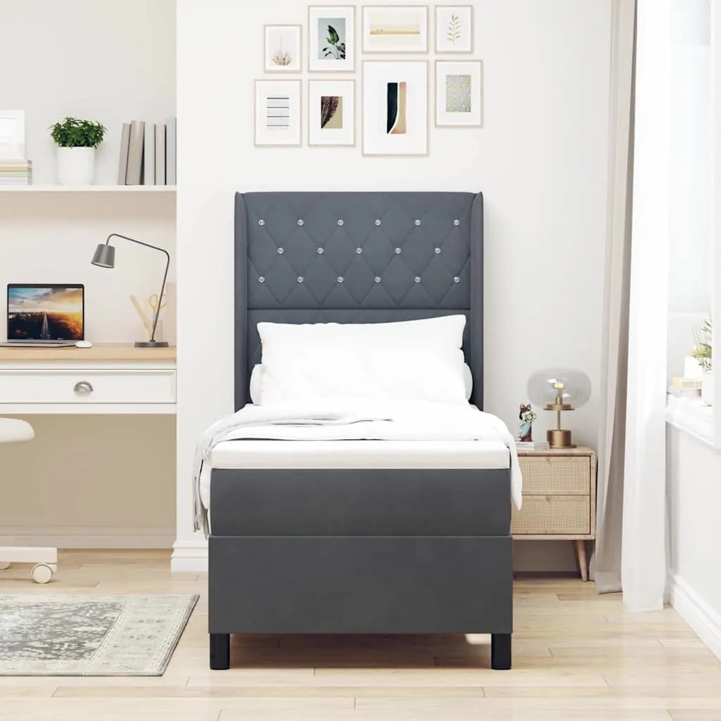 vidaXL Κρεβάτι Box Spring LED με Στρώμα Argyle Σκούρο γκρι 80 x 200 cm