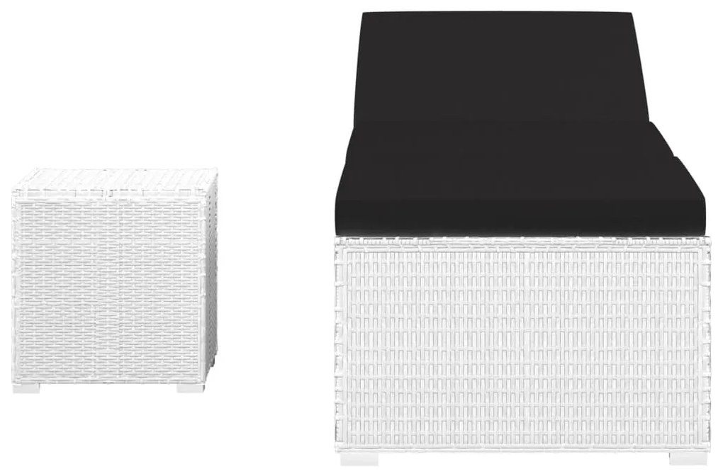 vidaXL Ξαπλώστρα Λευκή από Συνθετικό Ρατάν με Μαξιλάρι / Τραπεζάκι