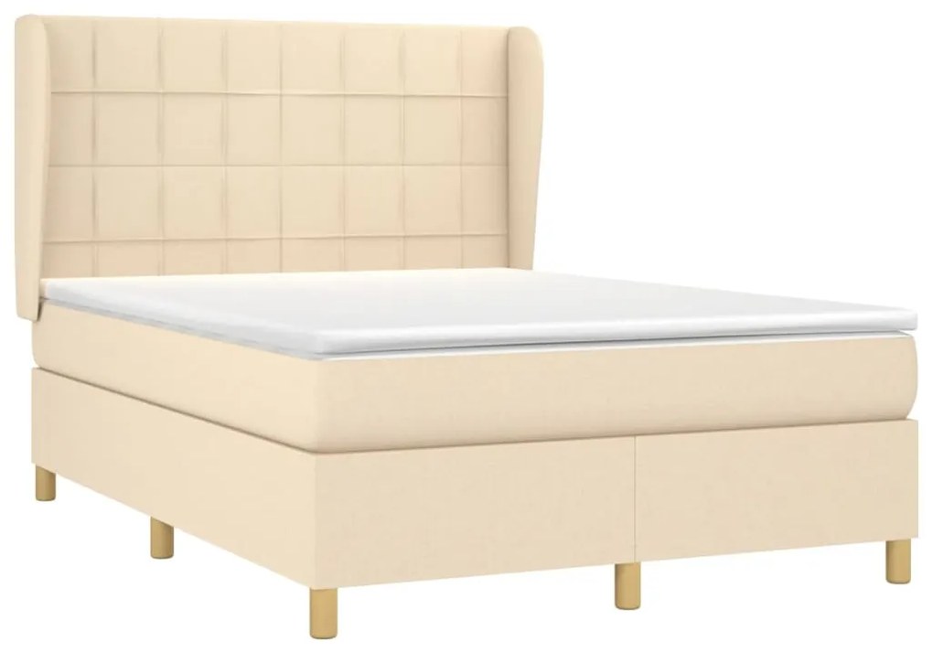 Κρεβάτι Boxspring με Στρώμα Κρεμ 140x190 εκ. Υφασμάτινο - Κρεμ