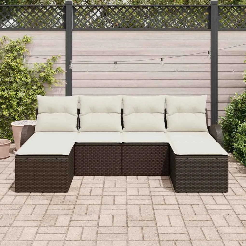 vidaXL Σετ Καναπέ Κήπου με μαξιλάρι 6 pcs Καφέ Πολυ ράταν