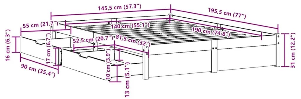 ΣΚΕΛΕΤΟΣ ΚΡΕΒ. ΧΩΡΙΣ ΣΤΡΩΜΑ ΛΕΥΚΟ 140X190 ΕΚ ΜΑΣΙΦ ΠΕΥΚΟ 3301655