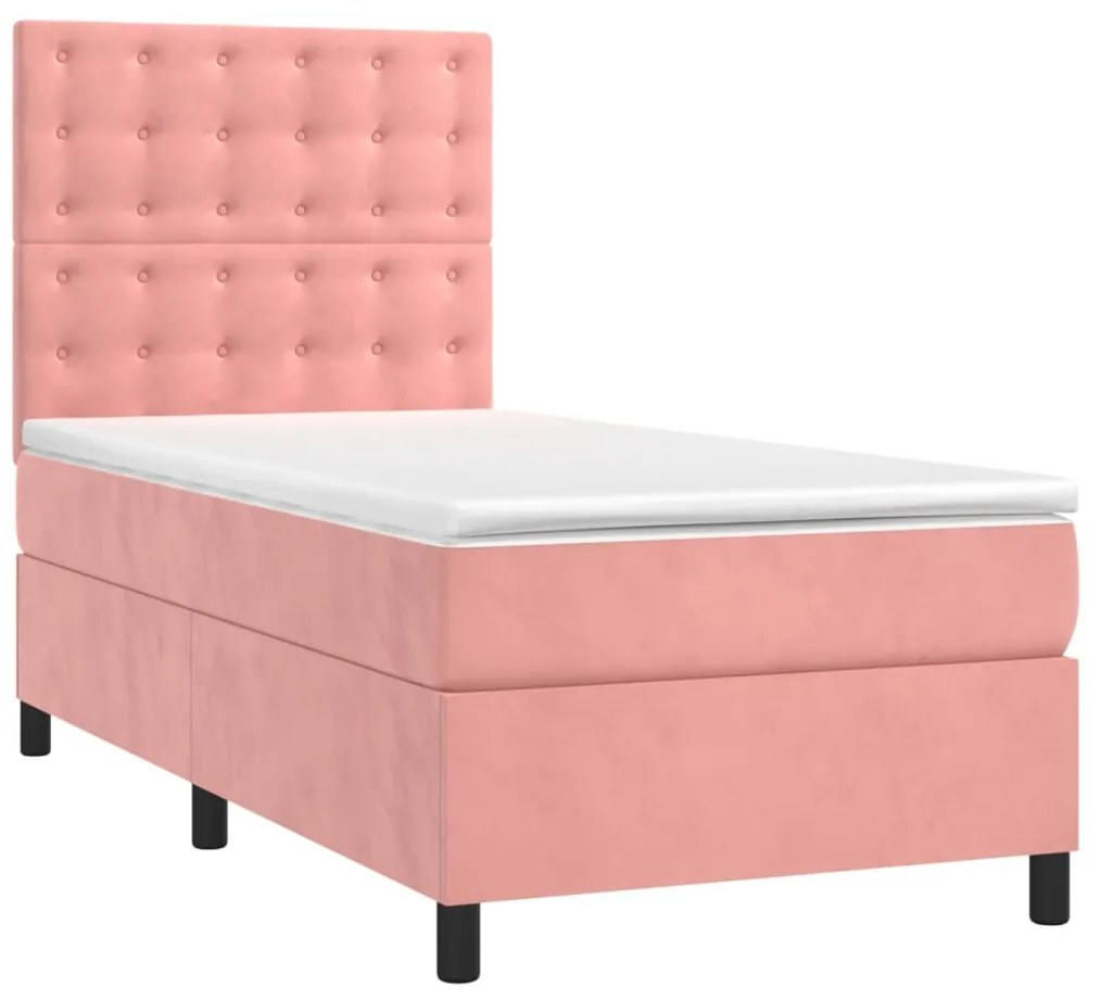 vidaXL Κρεβάτι Boxspring με Στρώμα Ροζ 90x190 εκ. Βελούδινο