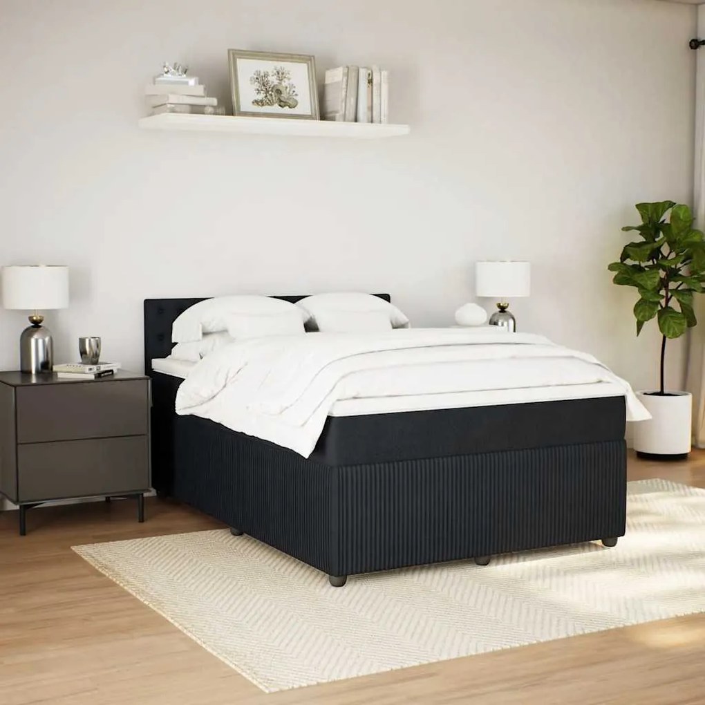 vidaXL Κρεβάτι Boxspring με Στρώμα Μαύρο 140x200 εκ. Βελούδινο