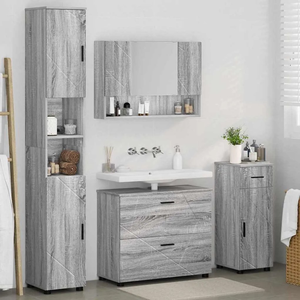 vidaXL Σετ Επίπλων Μπάνιου με ράφι 4 pcs Γκρι sonoma 30 x 35 x 192 εκ.